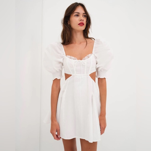 For Love & Lemons Arya Mini Dress, White, Size Small - Picture 3 of 8
